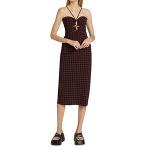 Rachel Comey Designer Indra Bodycon Midi Dress Black Red Plaid‎ Cutout Womens 10